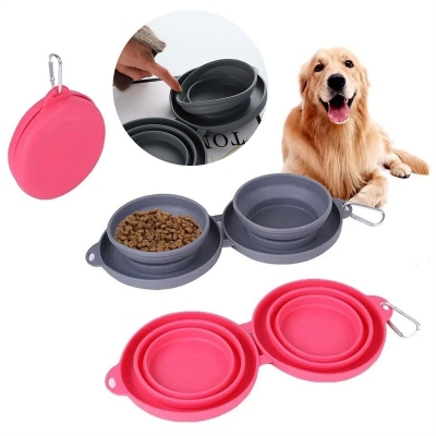 Rubber Foldable Double Pet Feeding Bowl - Image 3