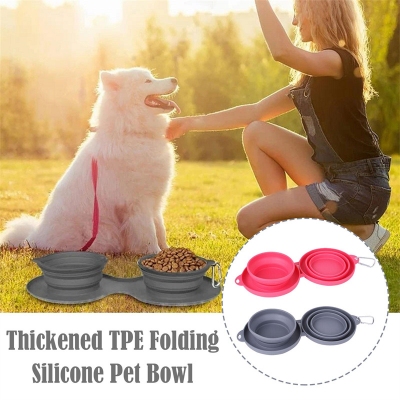 Rubber Foldable Double Pet Feeding Bowl - Image 2