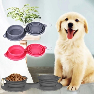 Rubber Foldable Double Pet Feeding Bowl - Image 4